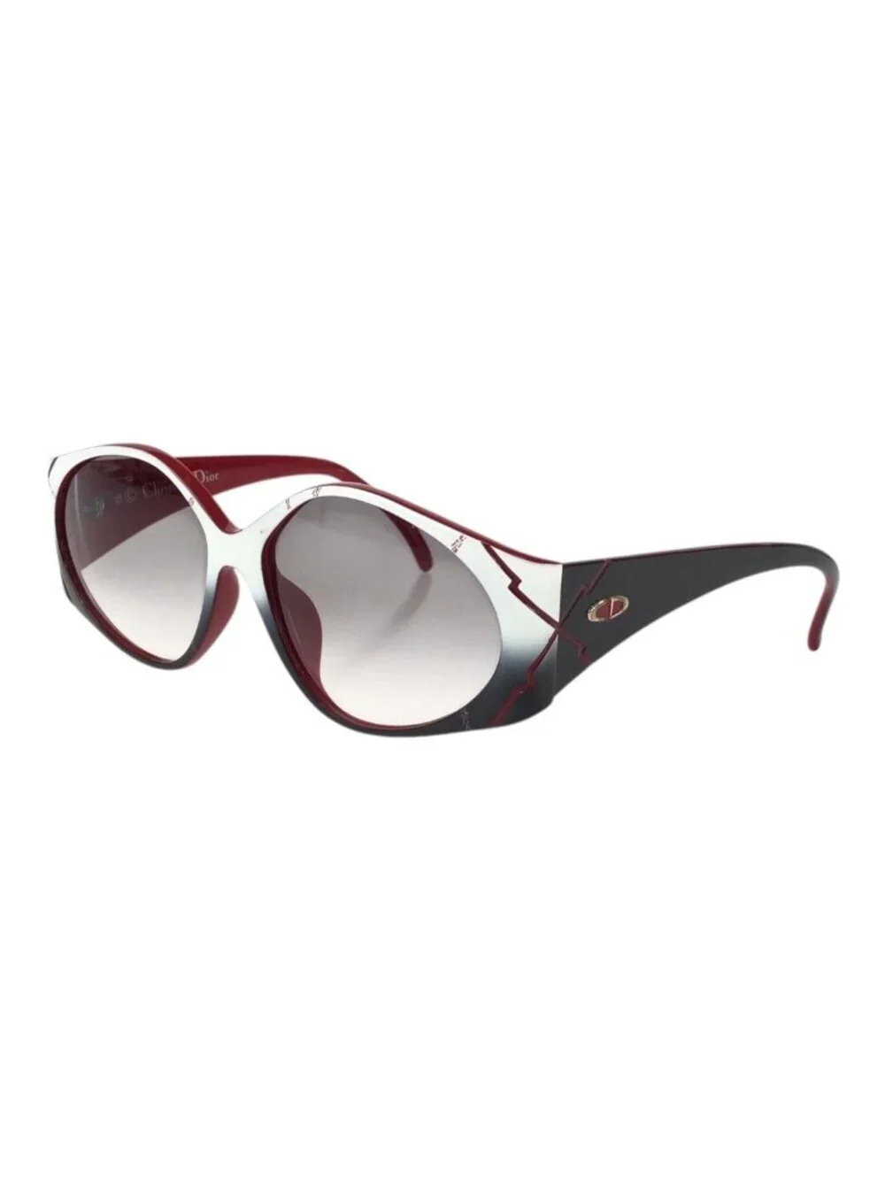 Dior Vintage Bicolor Gradient White Gray Red Sunglasses Eyewear